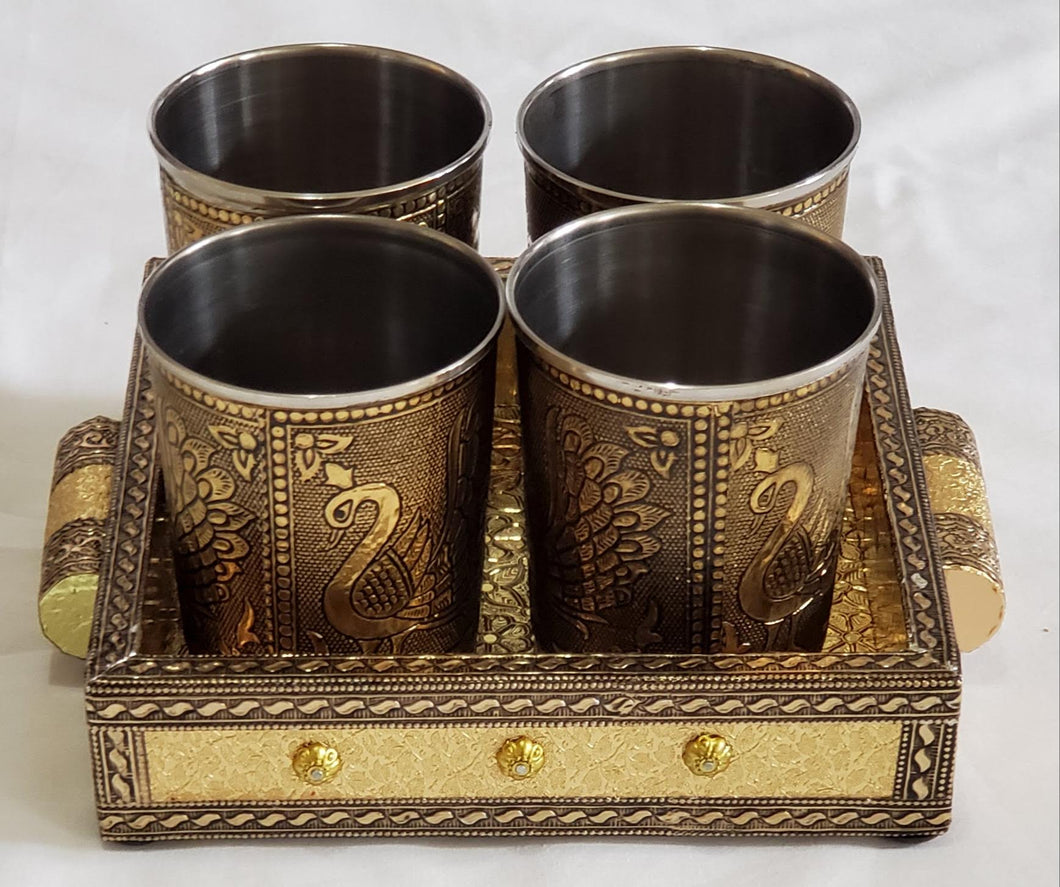 Oxidized Handcrafted Glass Tray Serving Set