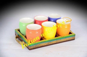 Multicolor Kulhad Set With Tray