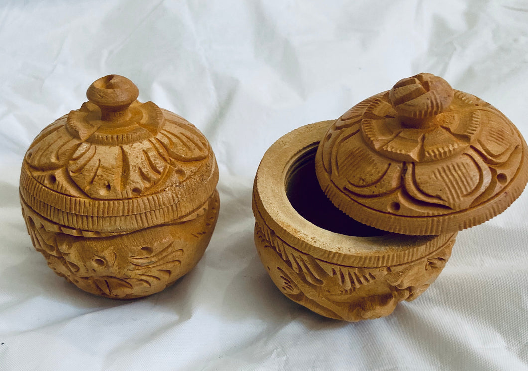Wooden Carved KumKum Box