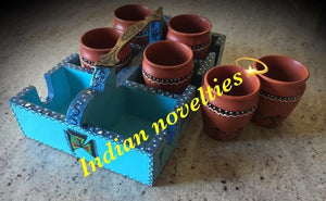 Clay Kulhad set with Wooden Tray