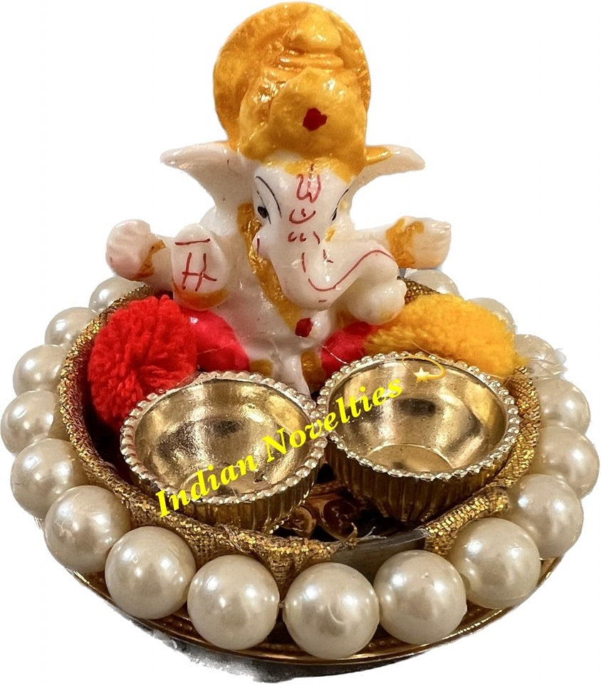 Decorative Pearl Ganesha Haldi Kumkum Plate