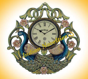 Wooden Peacock Clock