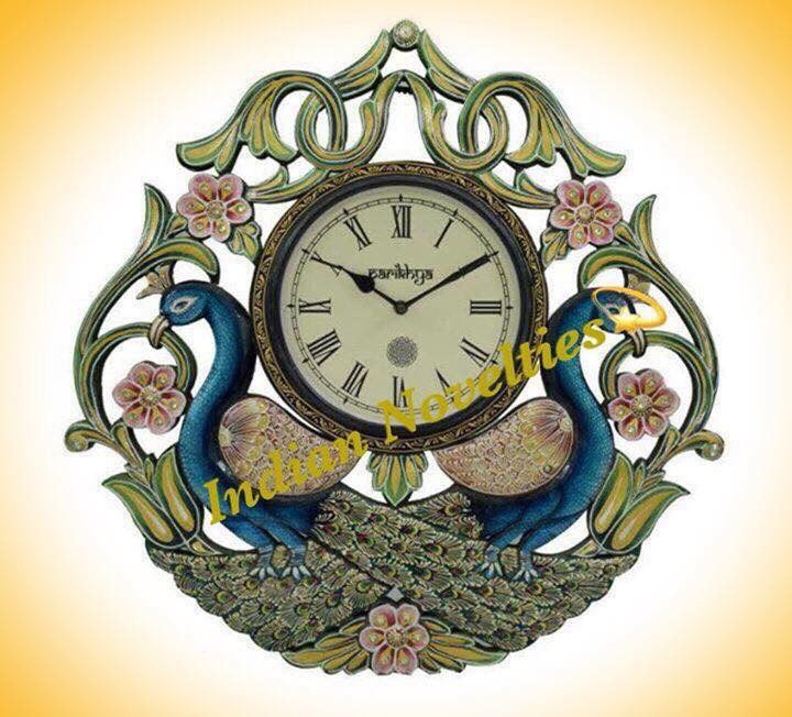 Wooden Peacock Clock